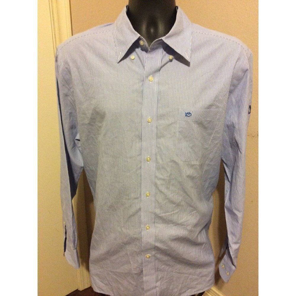 Samuel Adams Southern Tide Button Down Classic Fit Shirt Size Large Blue Striped